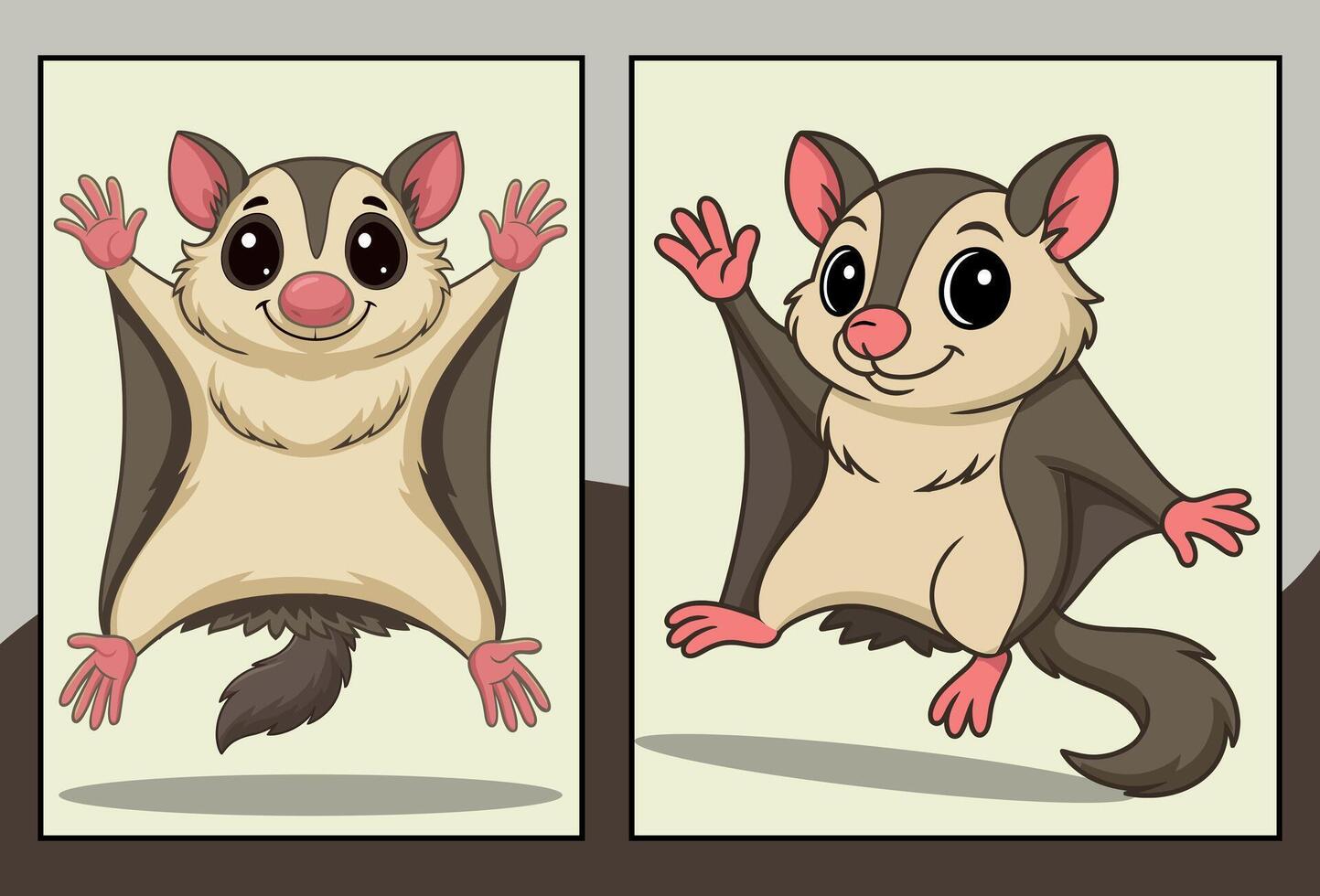 Flying squirrel front and side view cartoon illustration vector