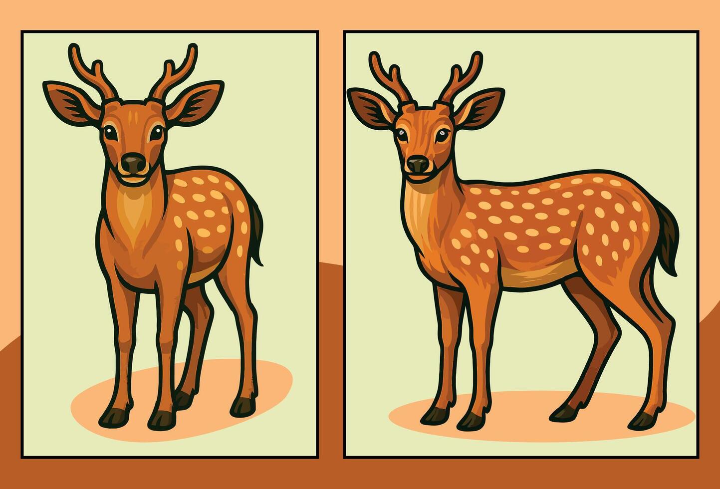 Deer front and side view cartoon illustration vector