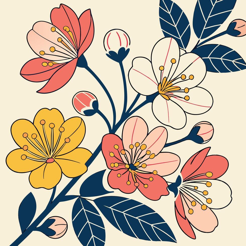 An illustration of flowers on a branch vector