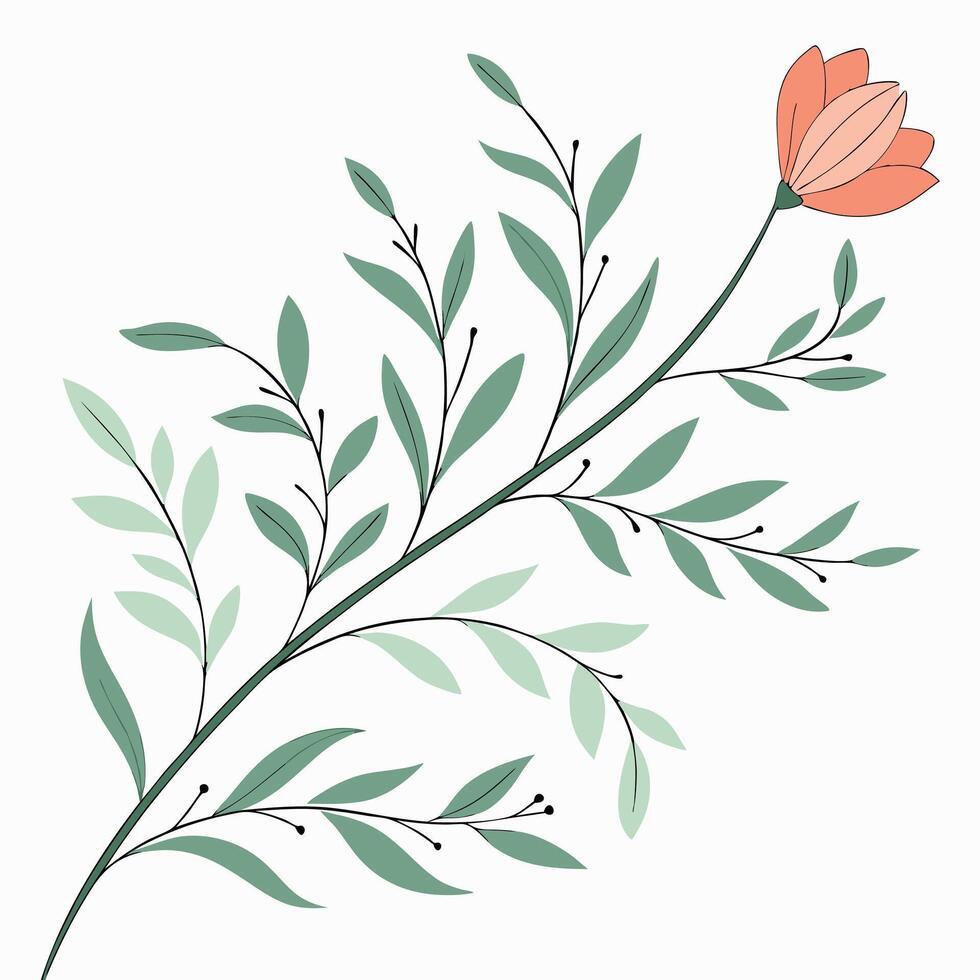 A flower with leaves and a stem on a white background vector
