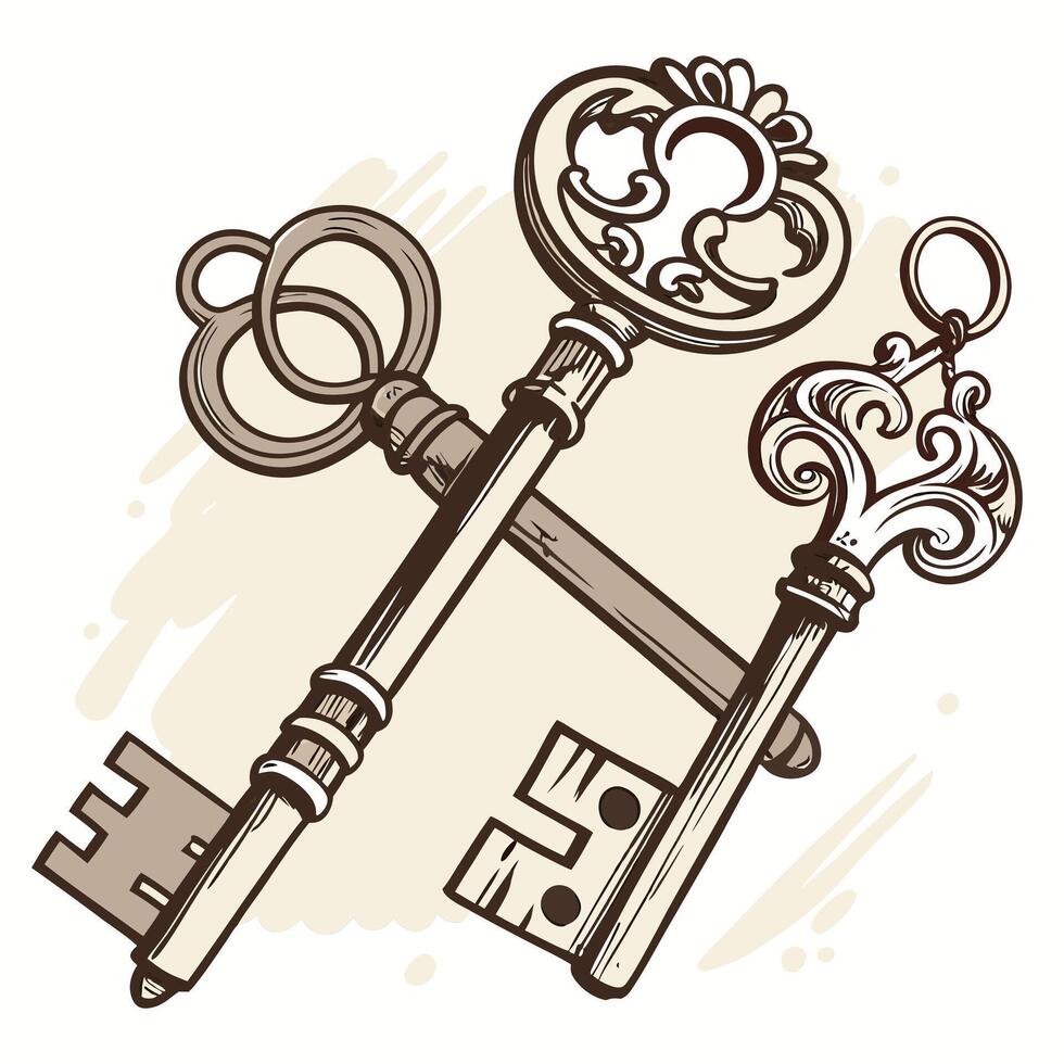 Vintage old keys vector