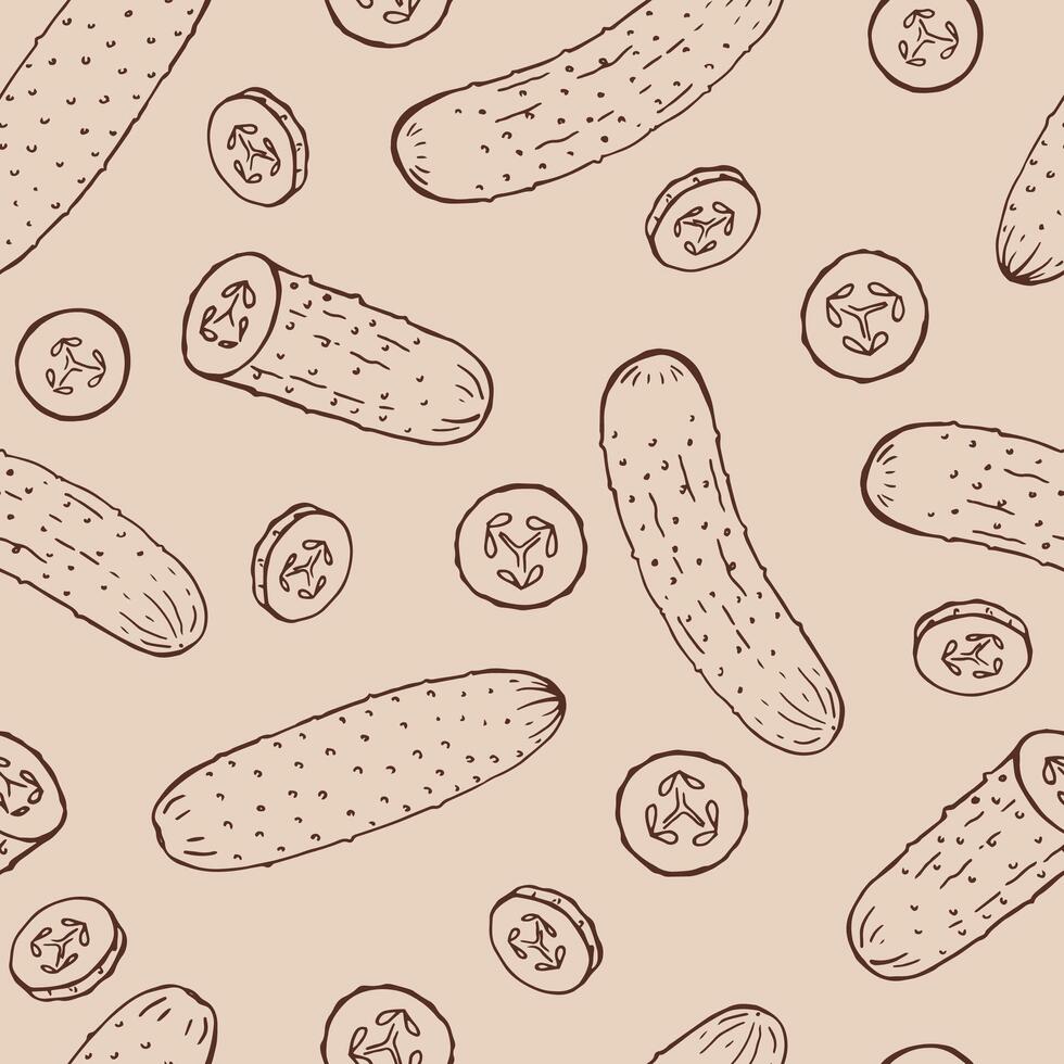 Seamless pattern with cucumber. Hand drawn illustration vector
