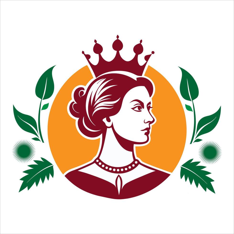 the queen of england in a crown with leaves vector