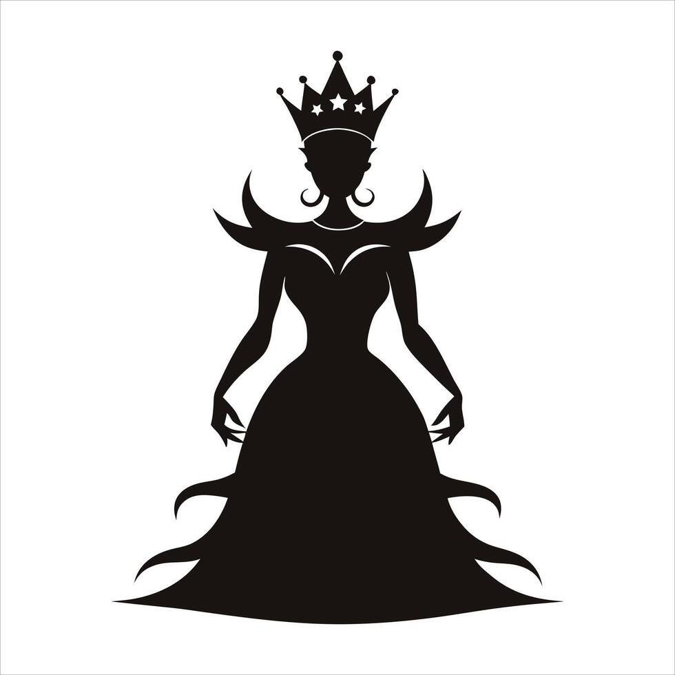 silhouette of a queen in a dress with a crown vector