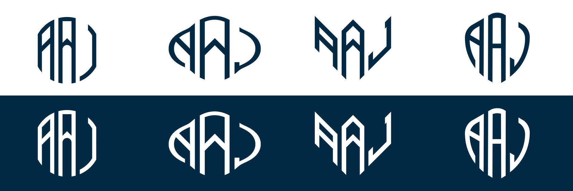 AAJ letter logo design in FOUR different style vector