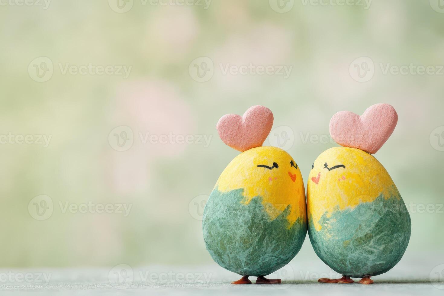Two painted eggs with hearts on them photo