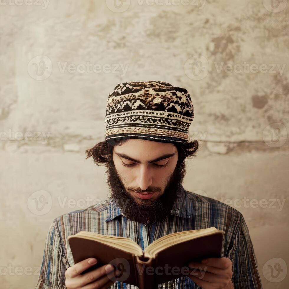 Muslim man reading a book photo