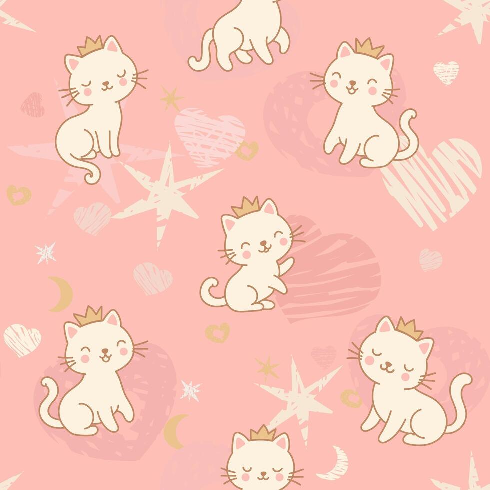 seamless pattern featuring kittens wearing cute little crowns vector