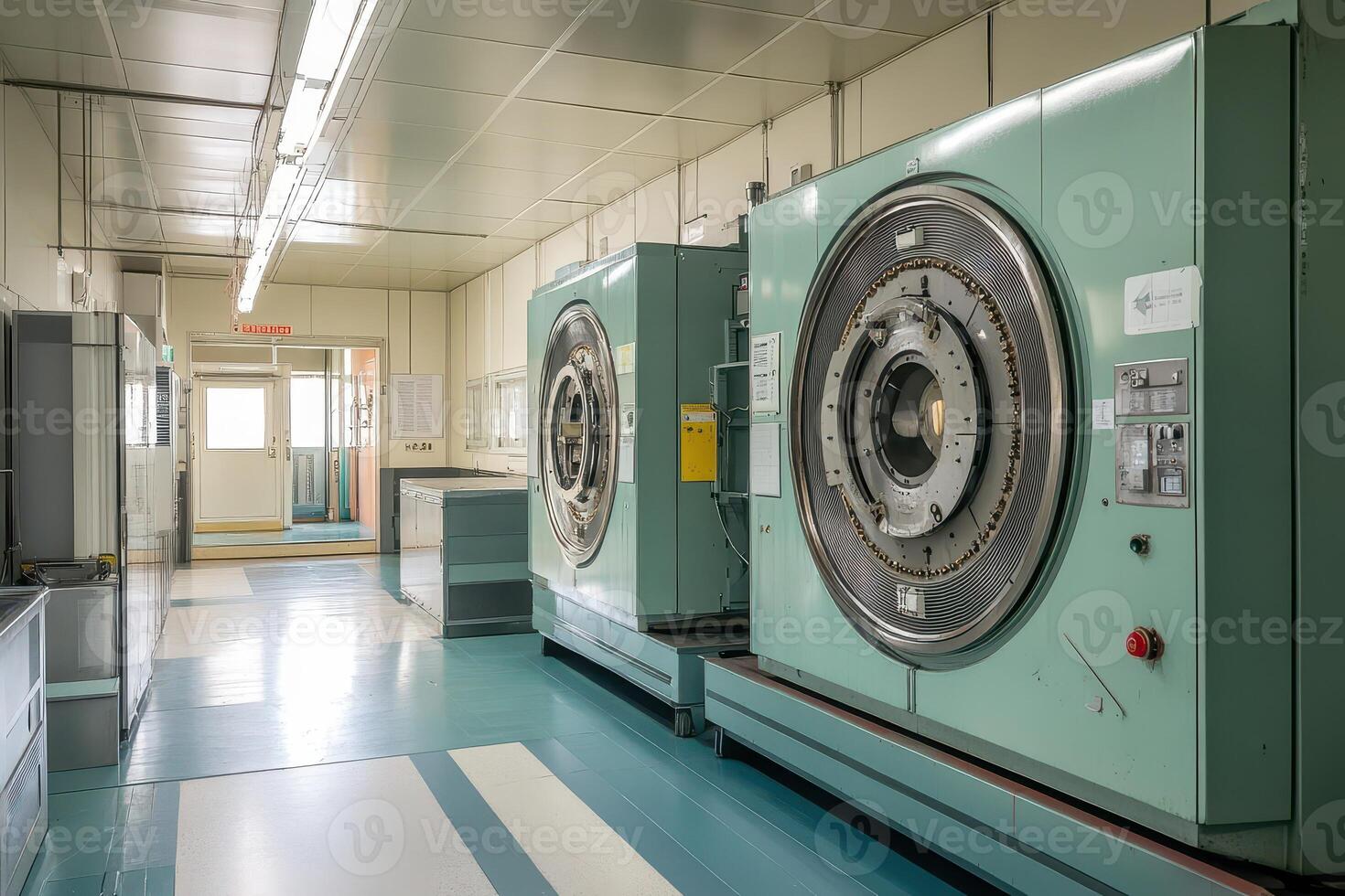 A large room with a large green machine photo