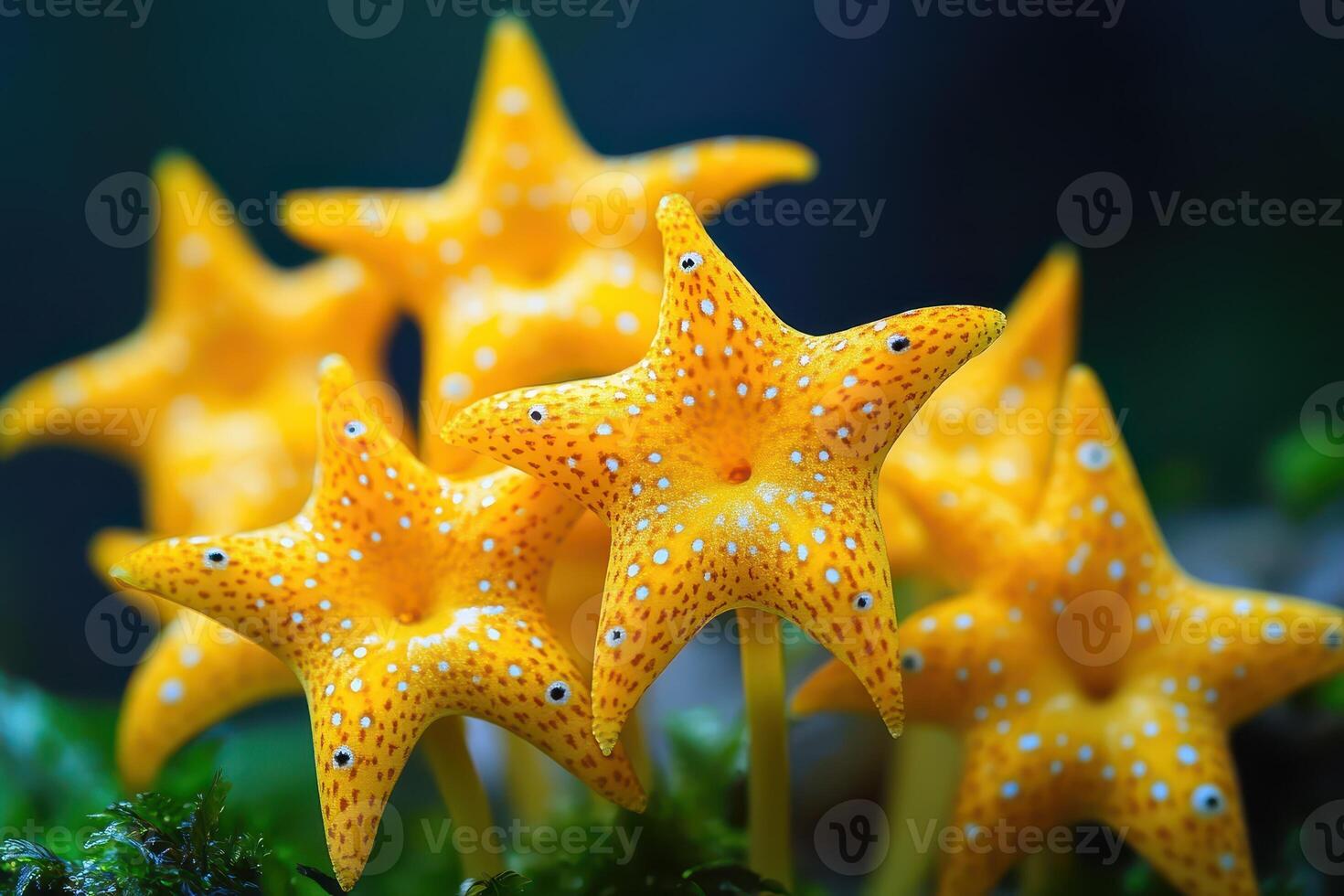Yellow starfish on moss photo