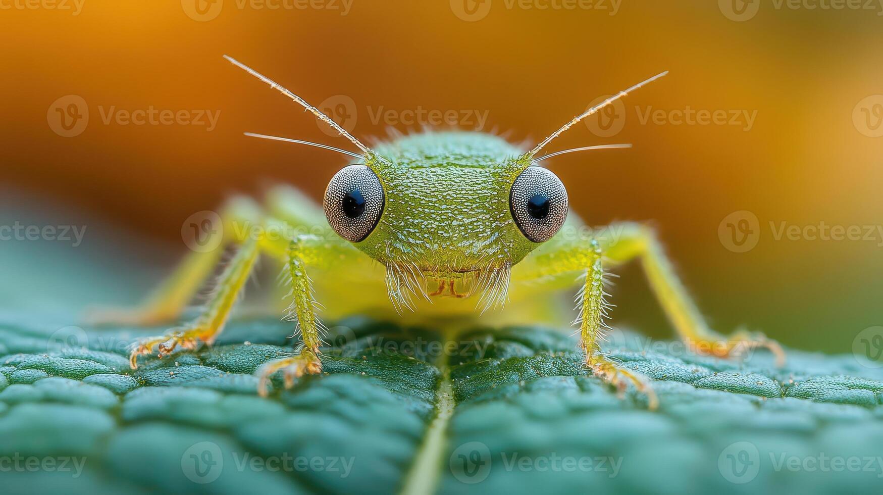 A close up of a green insect with big eyes photo