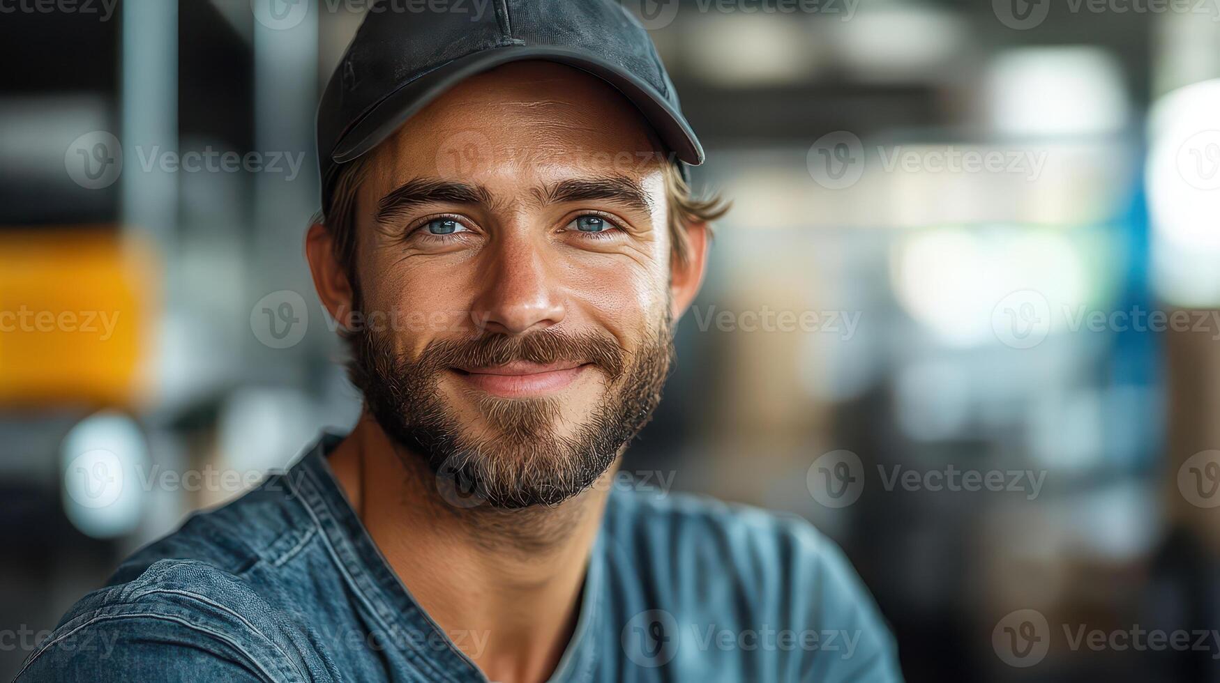A man with a beard and a cap is smiling photo