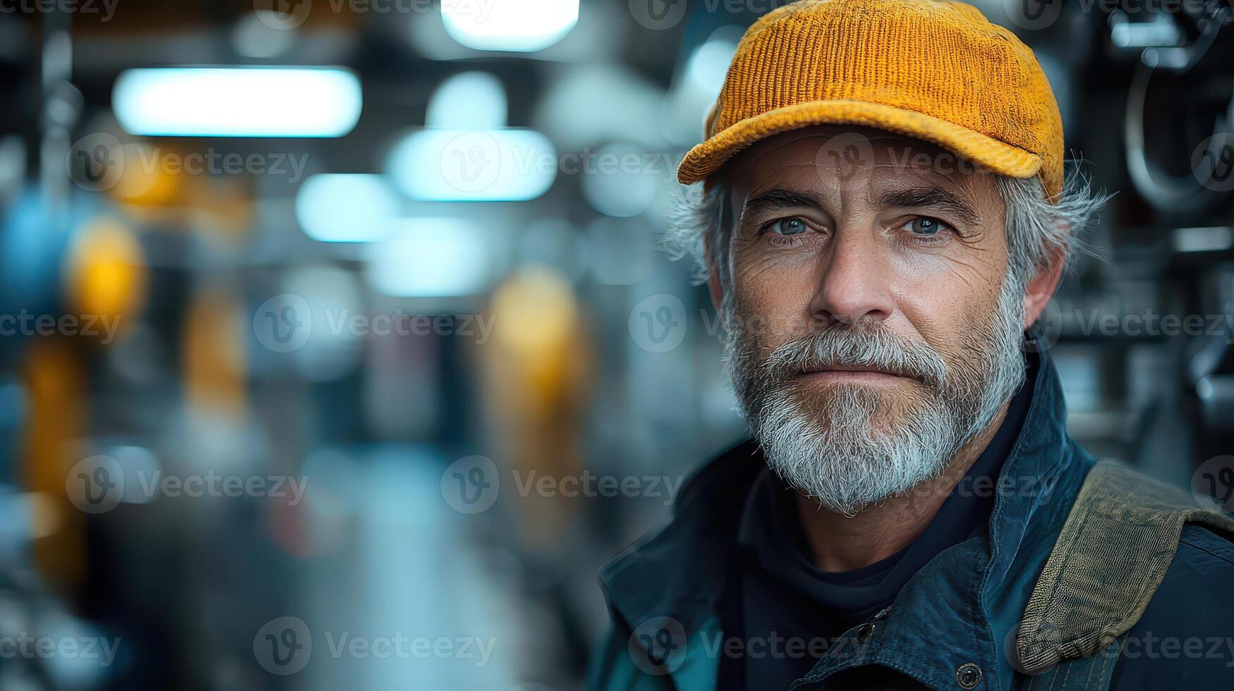 A man with a beard and a yellow hat photo
