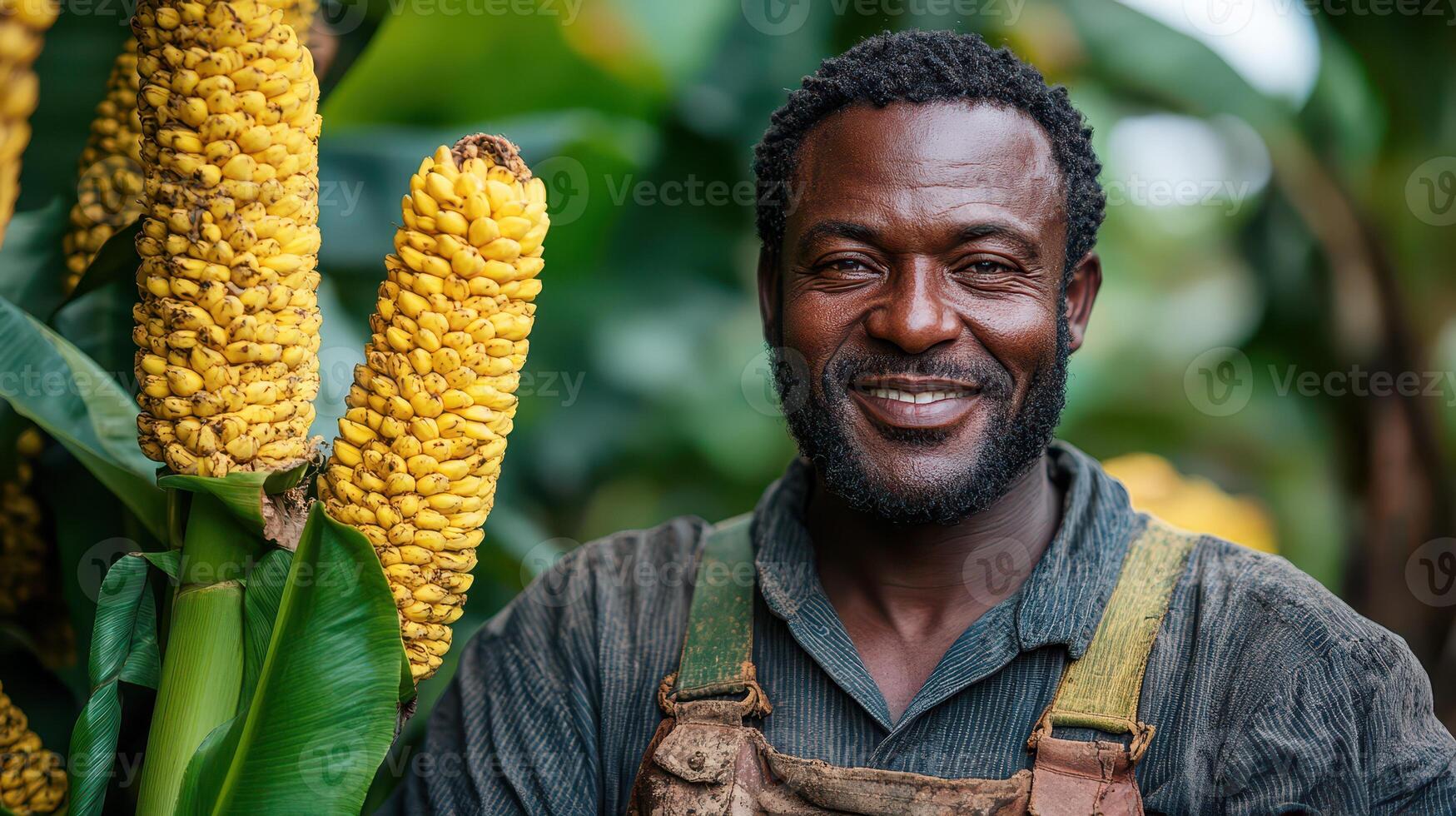 A smiling man standing in front of a field of corn photo