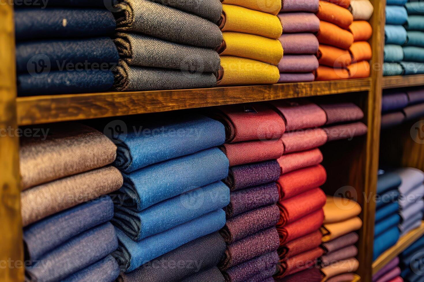 A shelf full of colorful folded towels photo