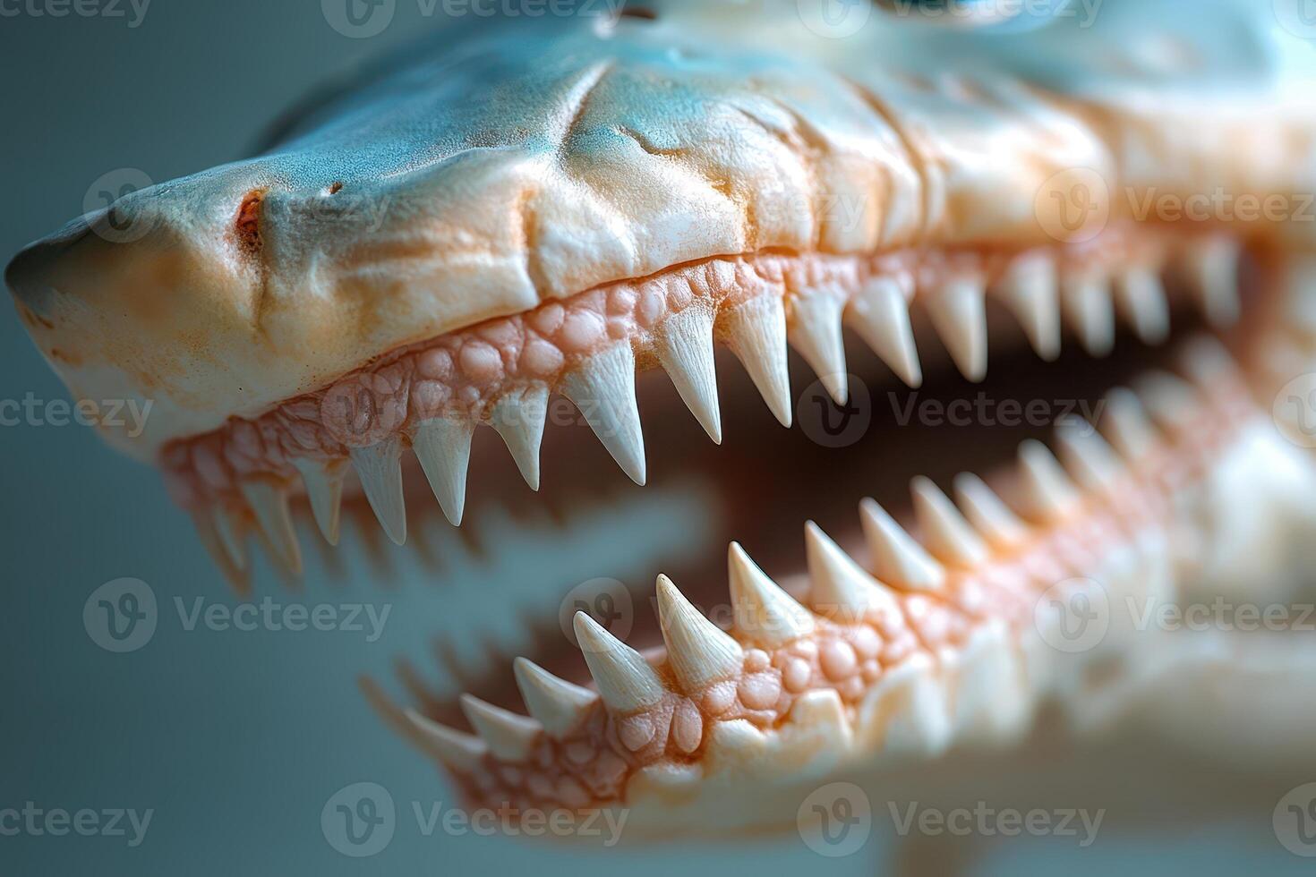 A close up of a shark's mouth with its teeth open photo