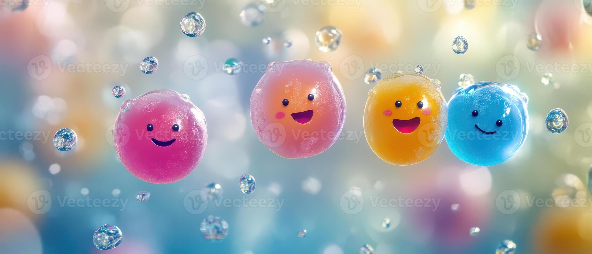 Four colorful jelly beans are smiling in the rain photo