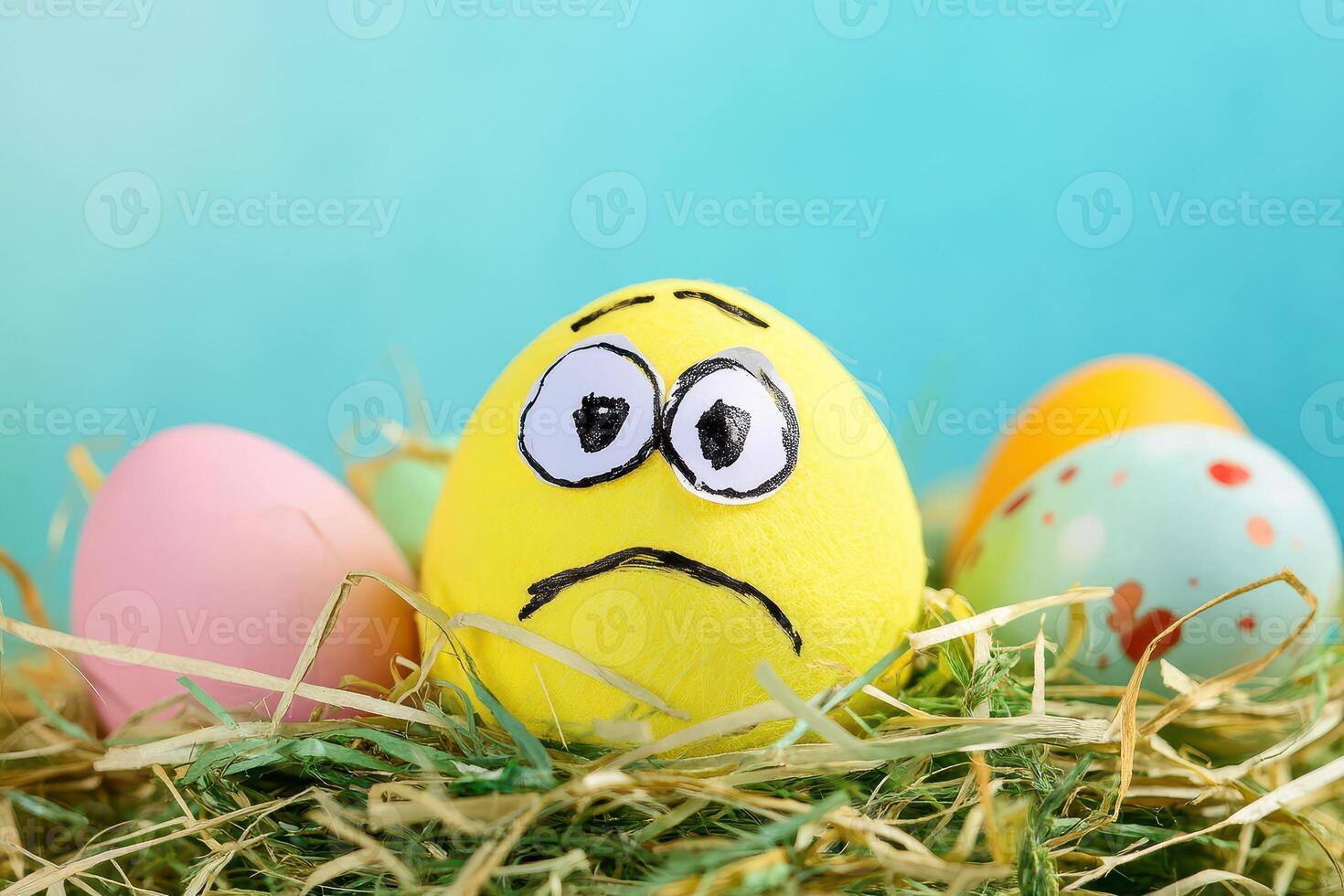 Easter egg with sad face photo