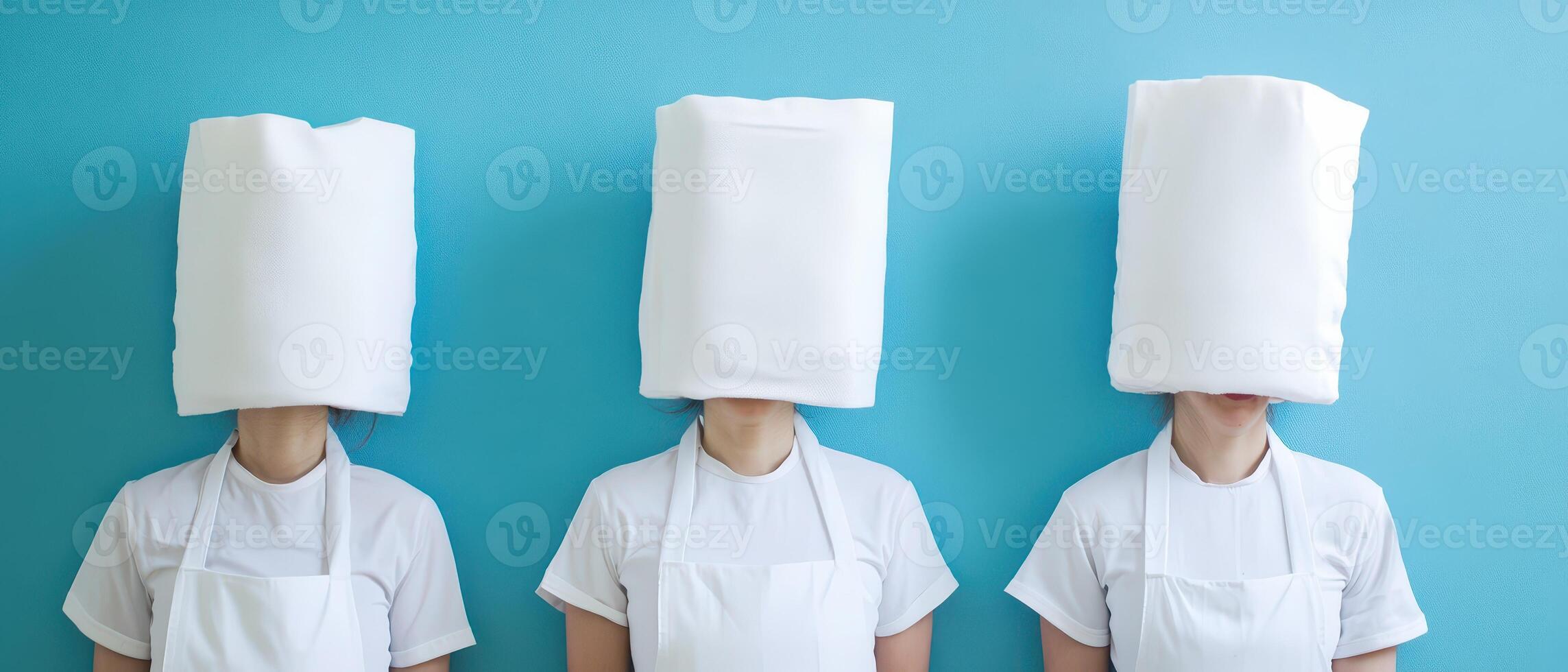 Three chefs with white cloths on their heads photo