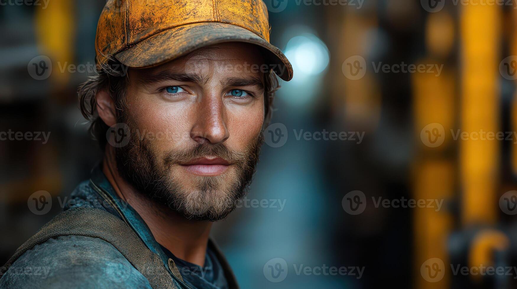 A man in a hat and overalls photo