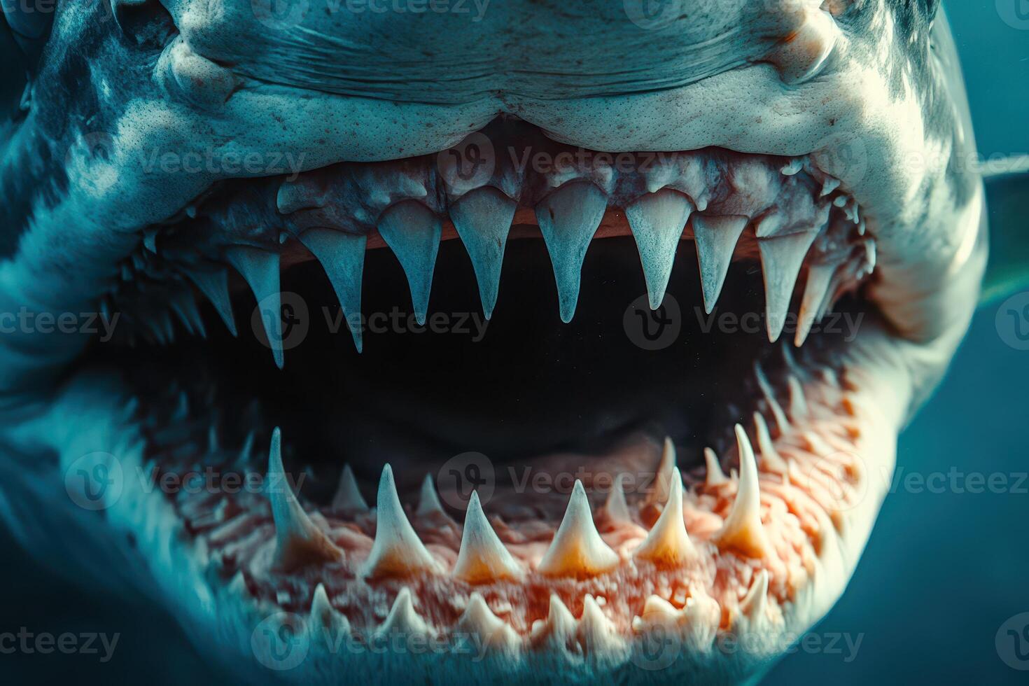 A close up of a shark with its mouth open photo
