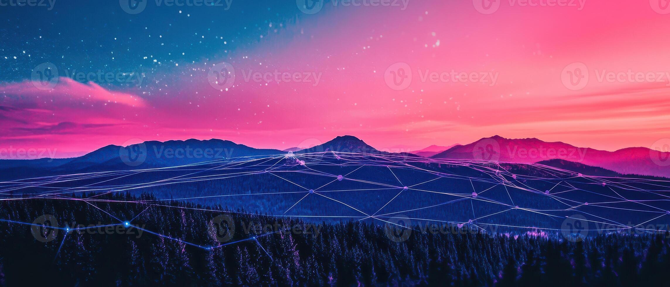 A network of lines connecting mountains and trees photo