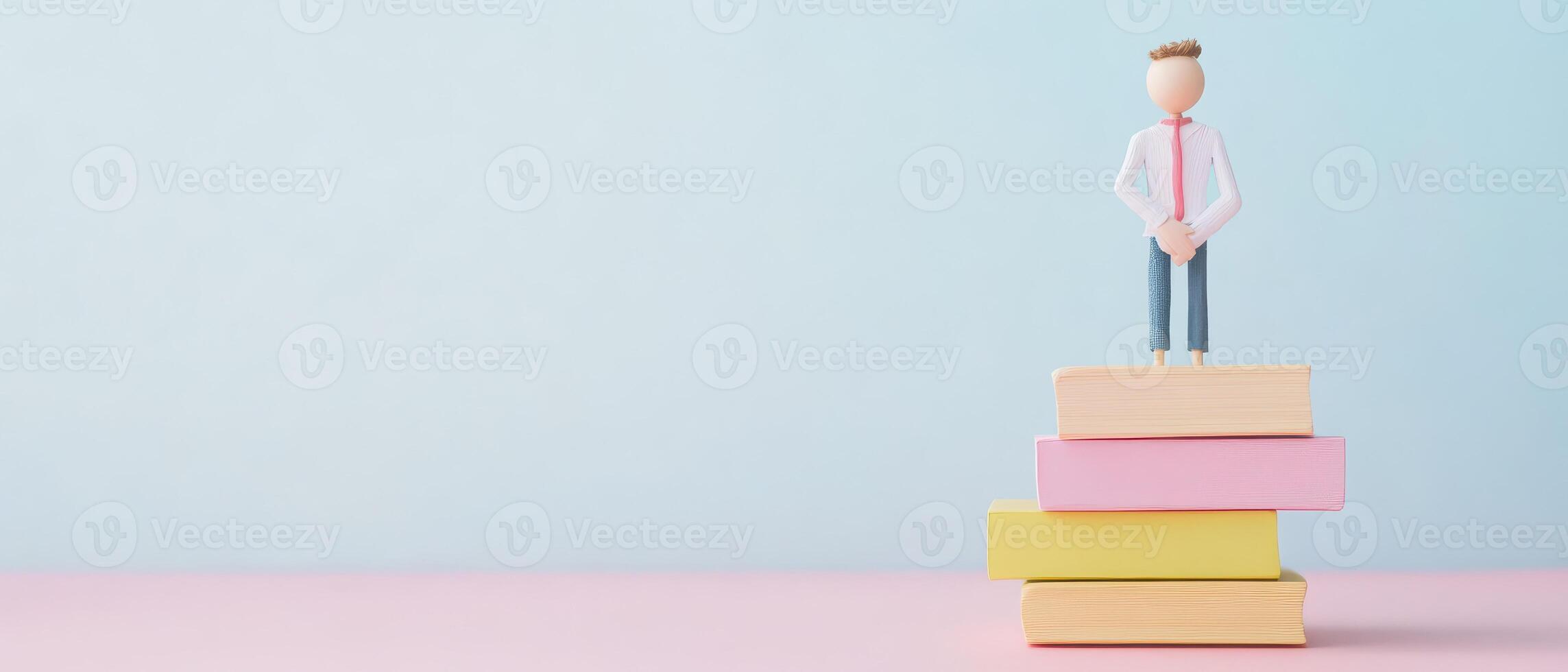 A man standing on top of a stack of colorful books photo