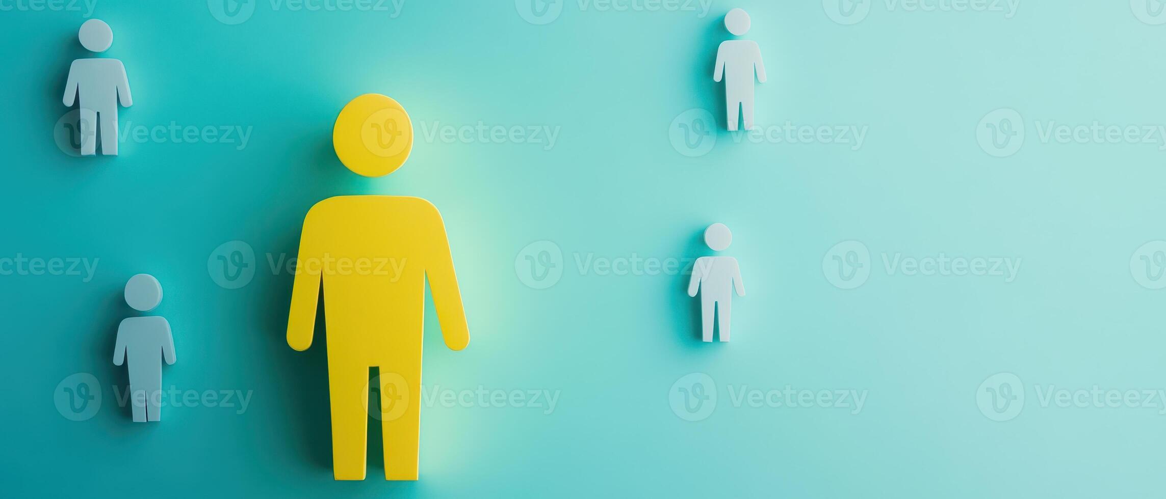 A yellow person stands out from a group of people photo