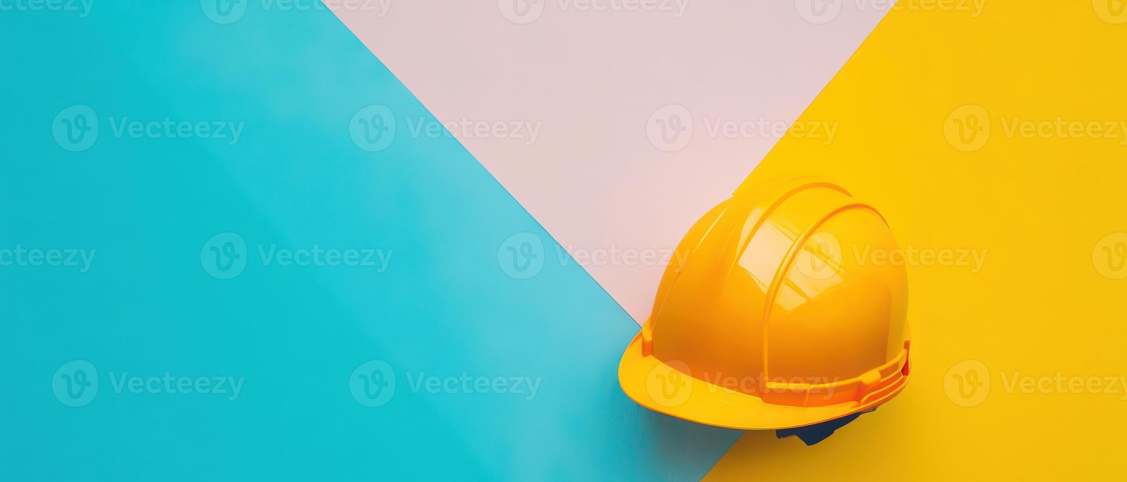 A yellow hard hat on a blue and yellow background photo