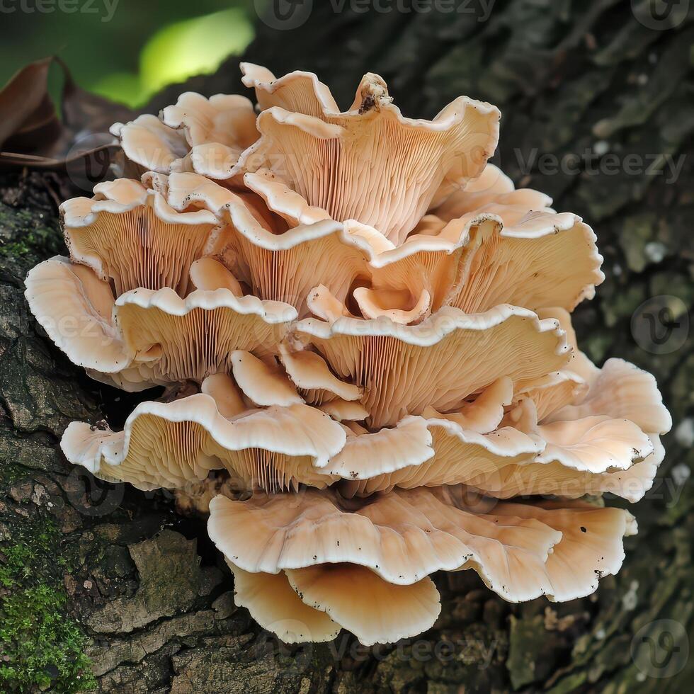 A mushroom growing on a tree photo