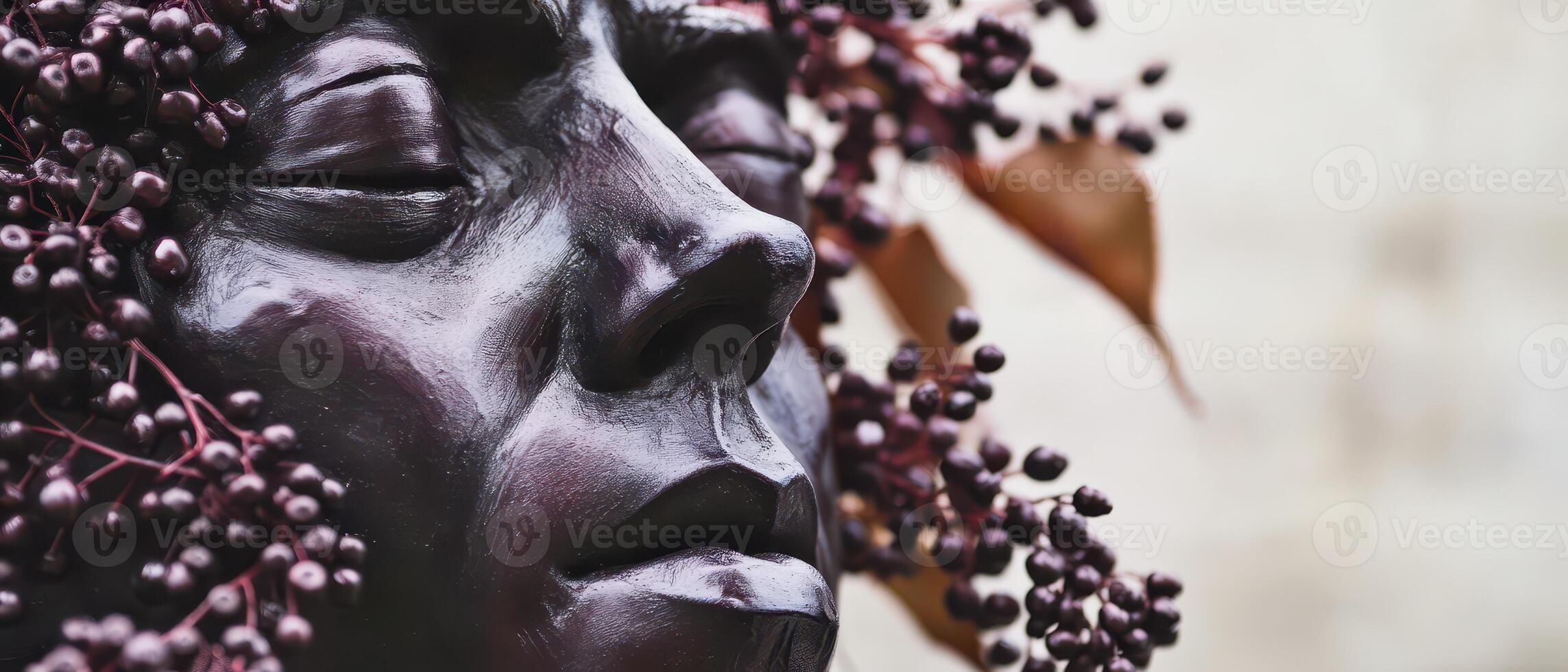 A statue of a woman with berries on her head photo