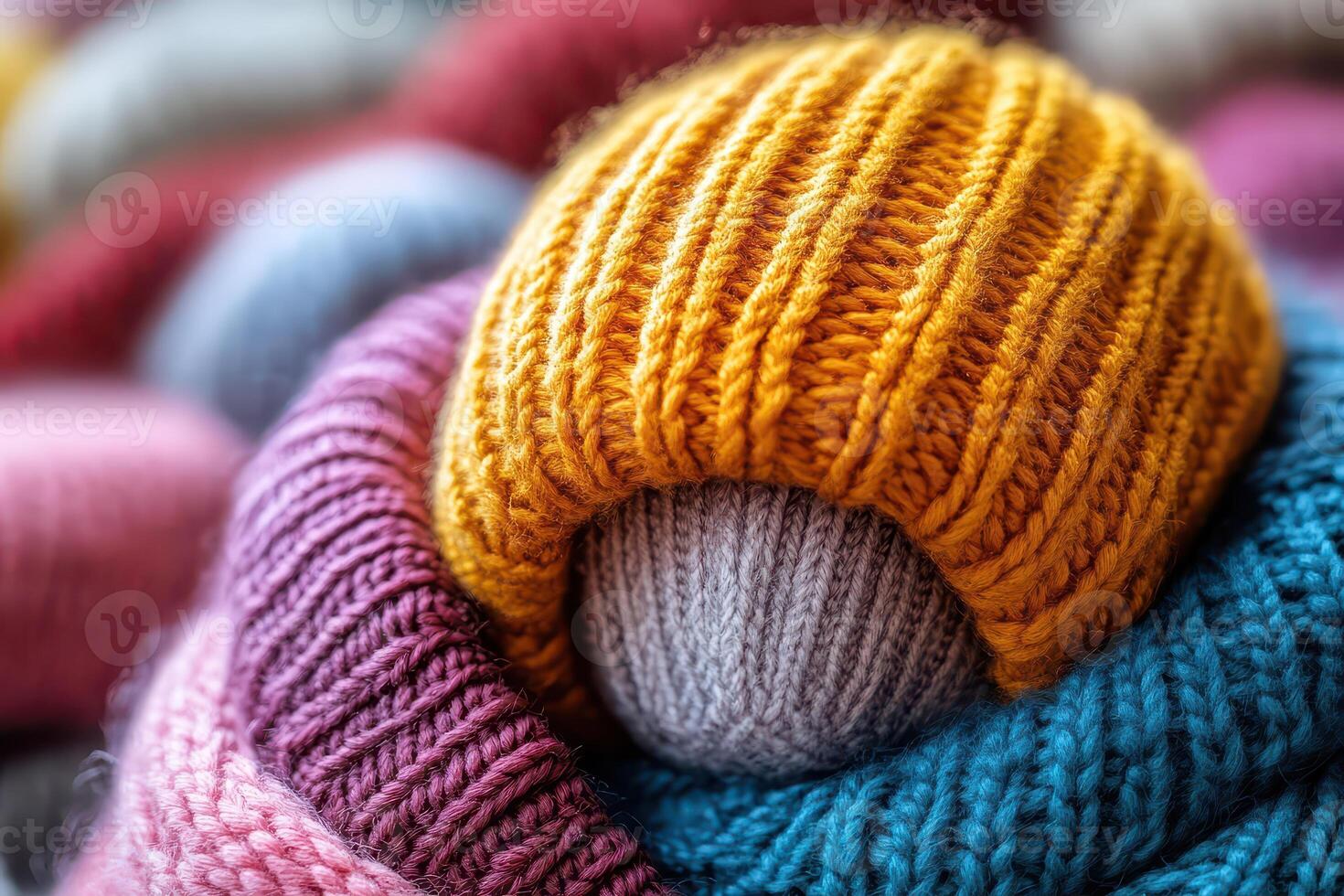 A close up of a knitted hat photo