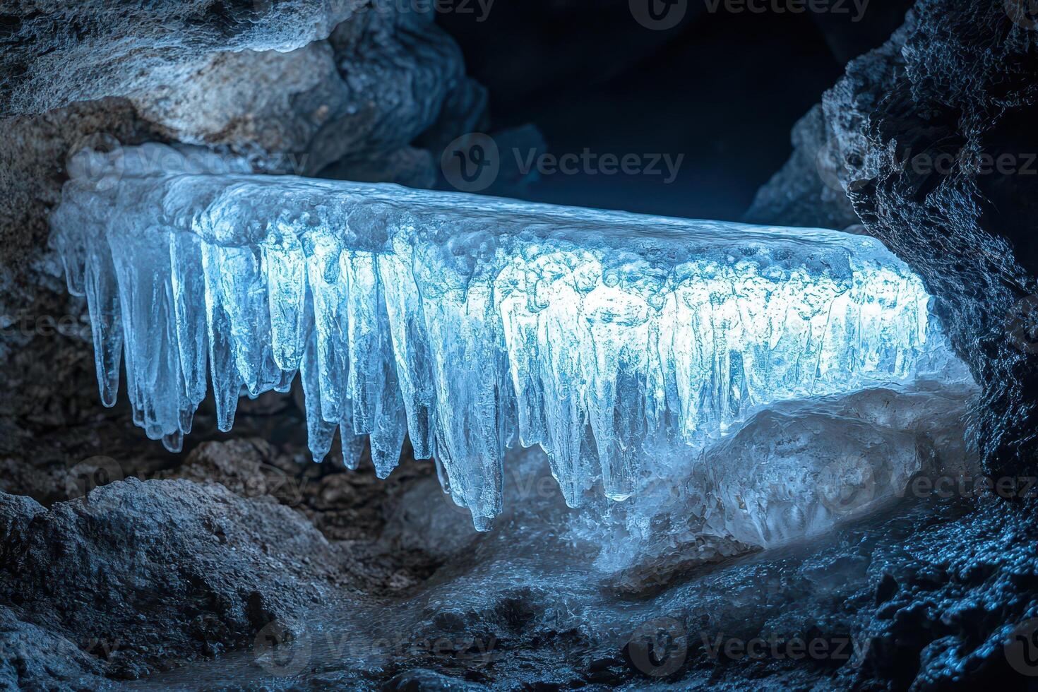 Ice formations in the cave photo