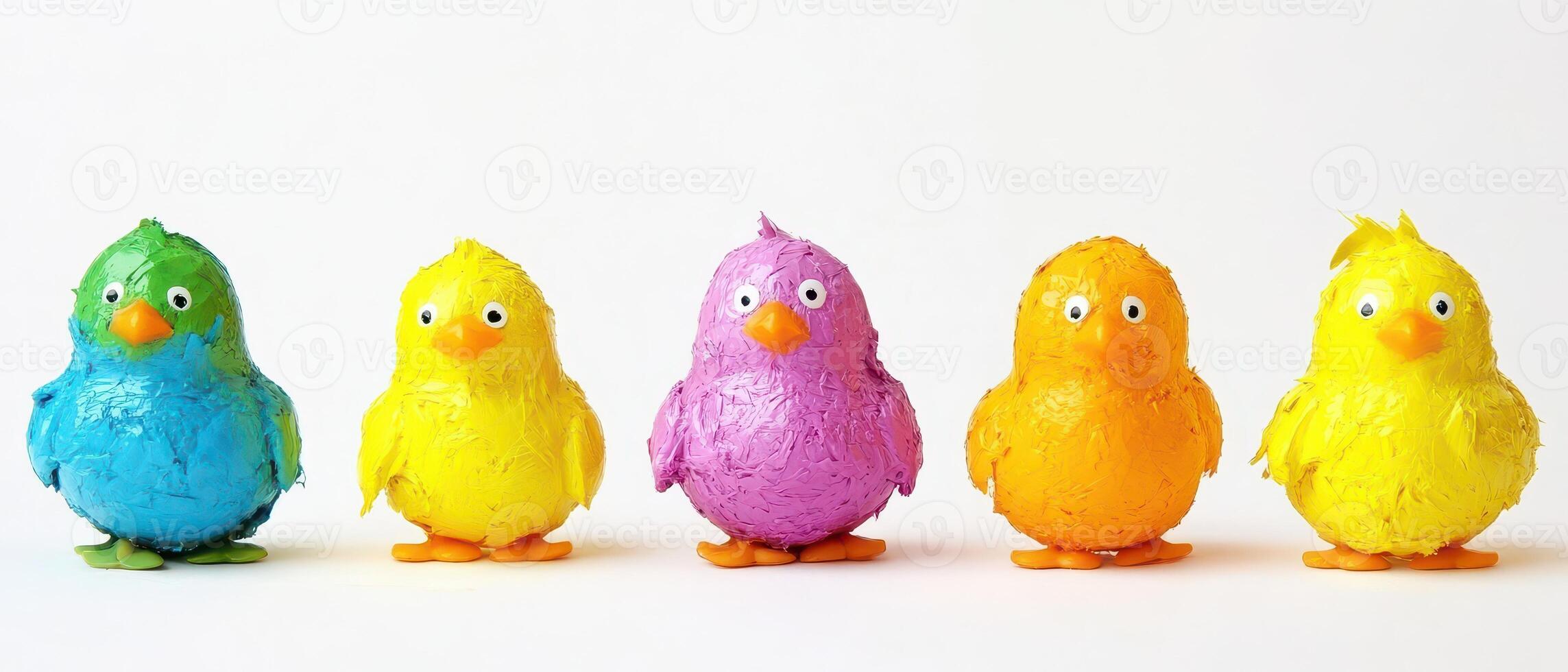 A group of colorful plastic birds photo