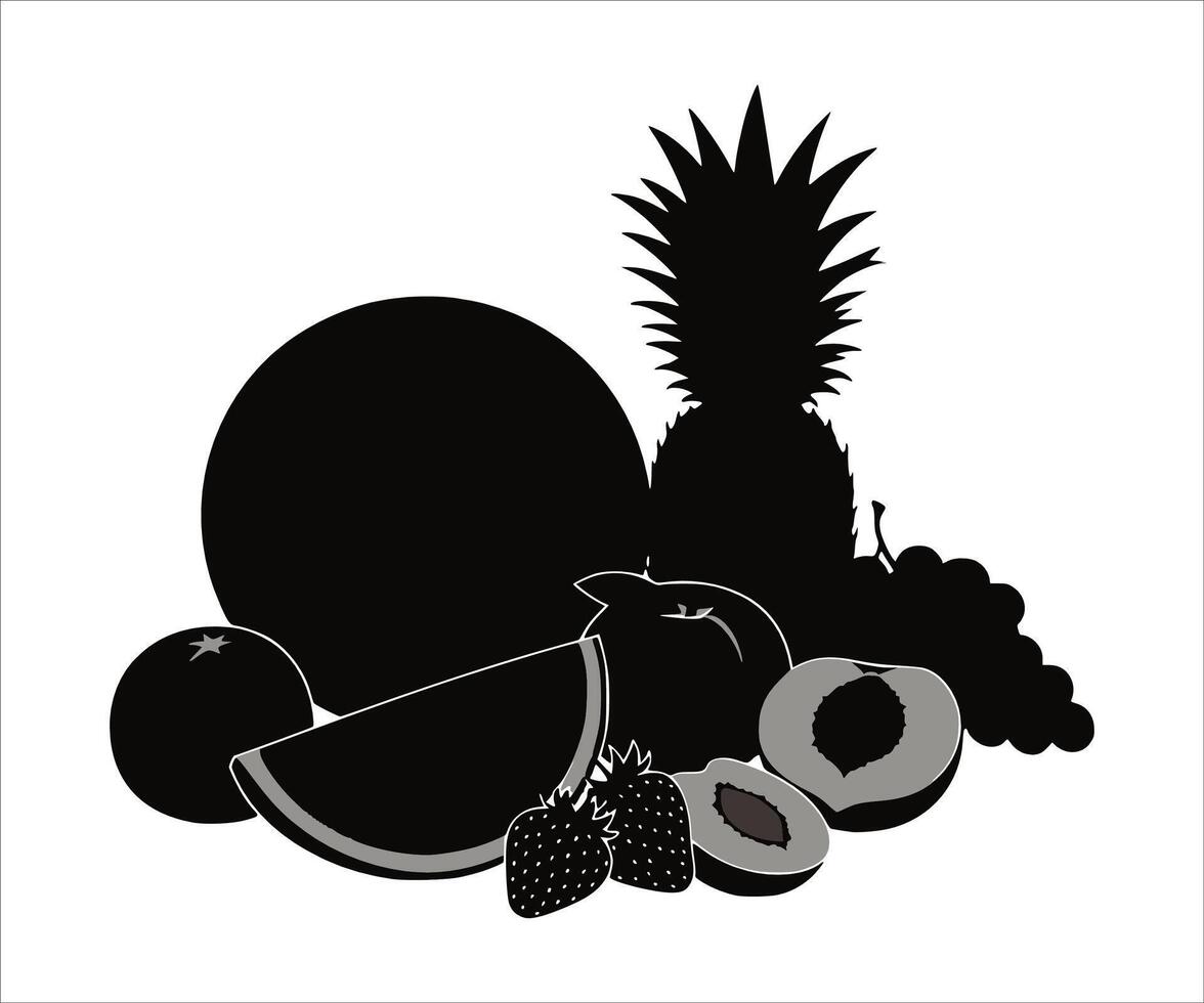 A collection of dark summer fruits displayed against a white backdrop. vector