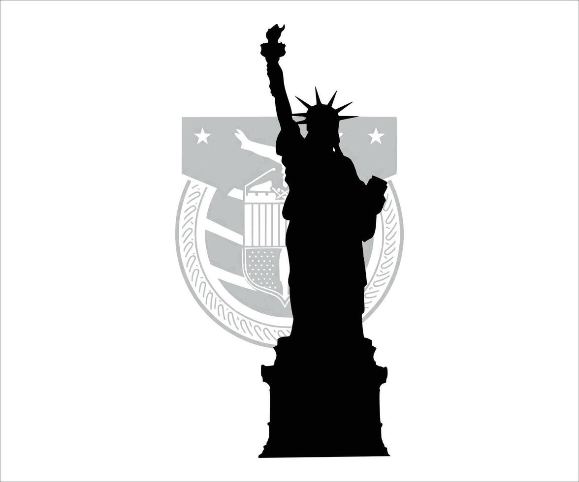 Silhouette of the Statue of Liberty in black. A symbol representing New York City. An important landmark in the United States. vector
