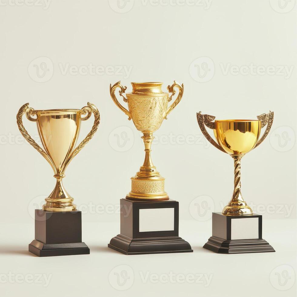 Trophies gleaming on a clean surface photo