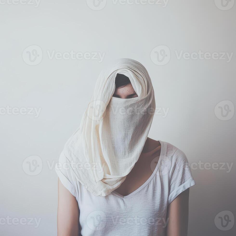 Masked figure indoors photo