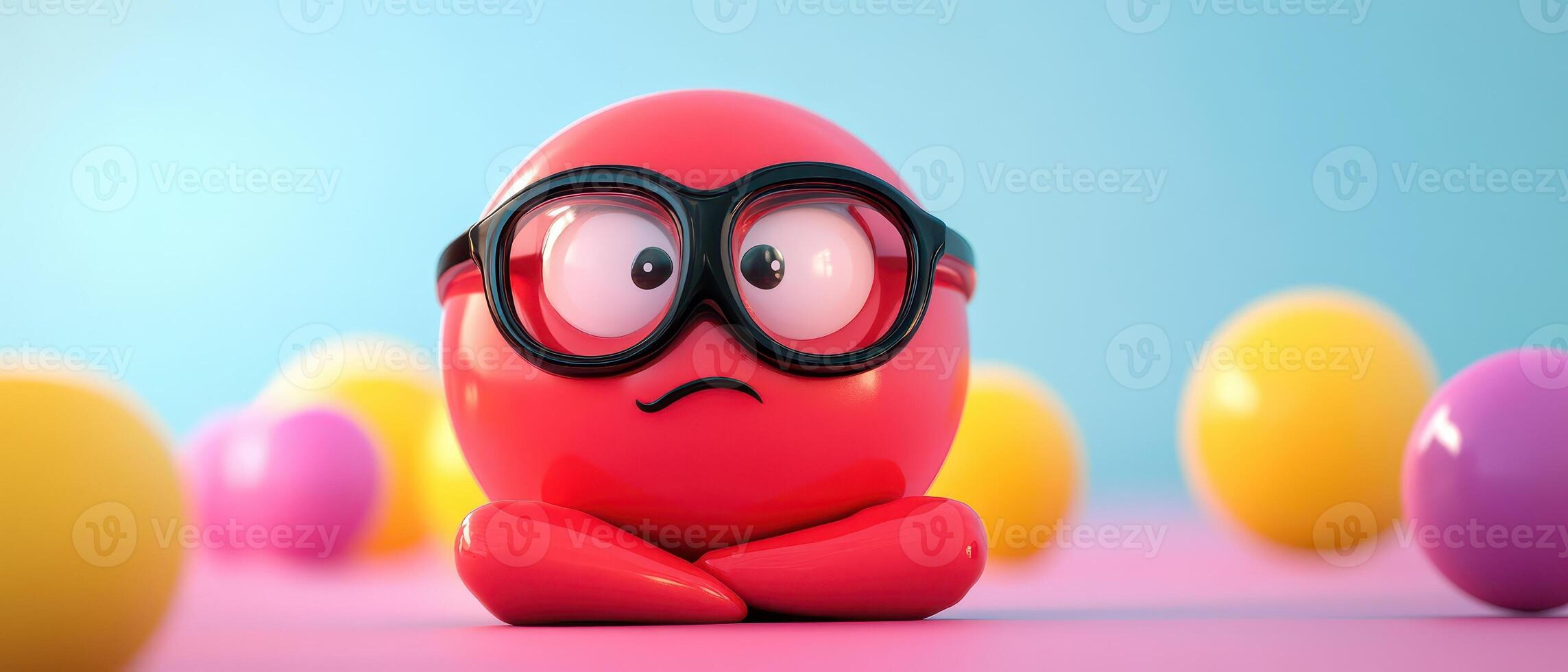Red character in glasses with color balls photo