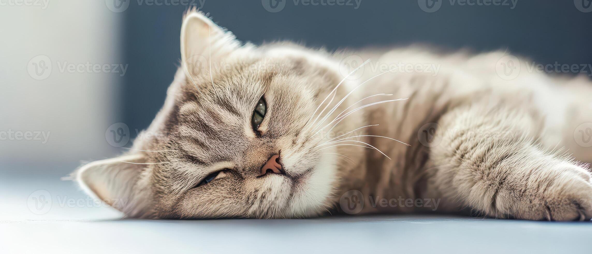 Soft gray cat relaxing in warm sunlight photo