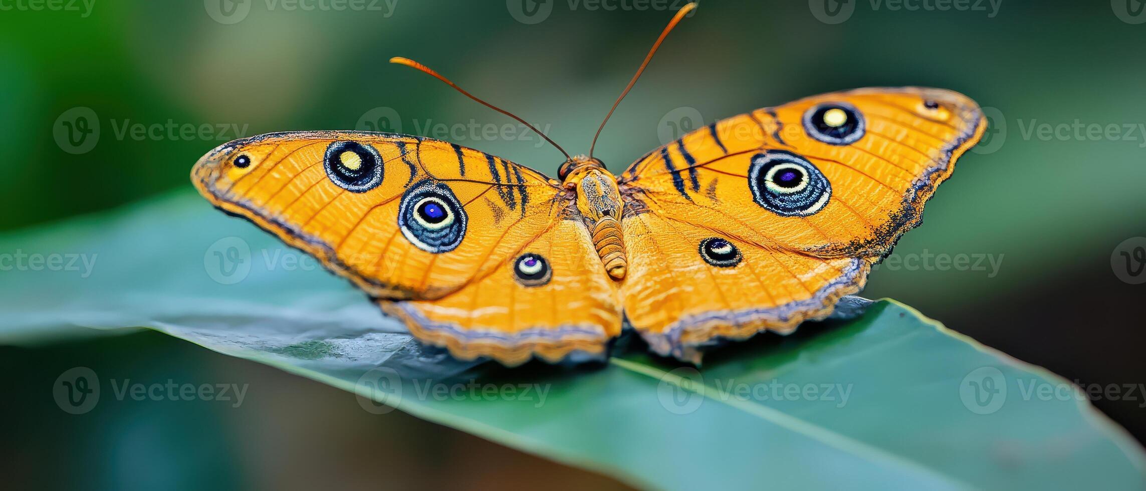 Colorful butterfly on green leaf photo
