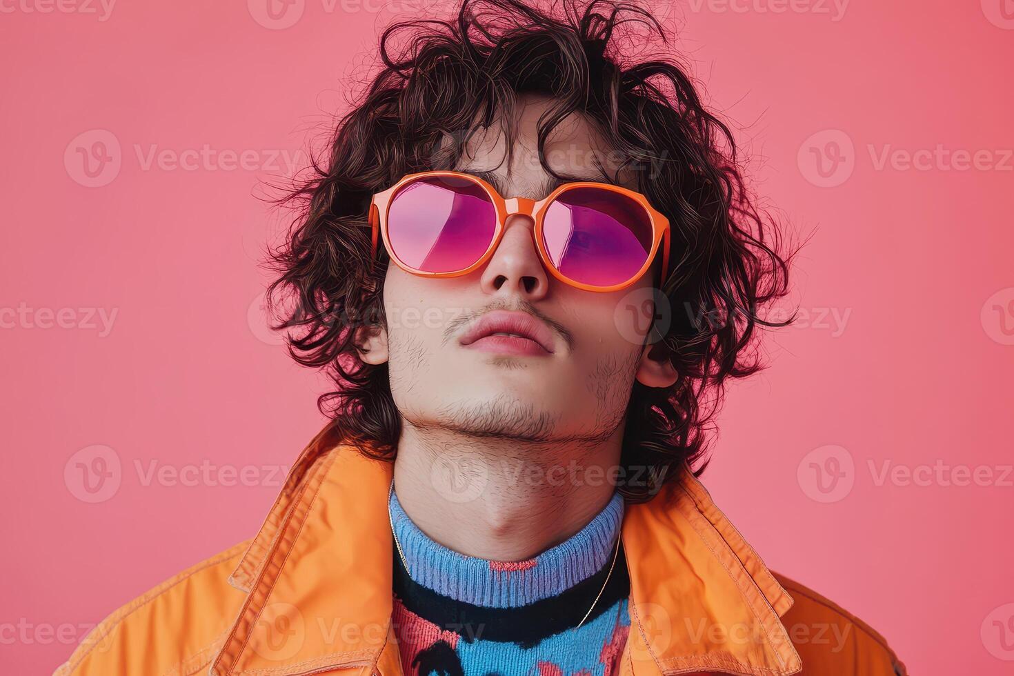 Young man in colorful shades outdoors photo