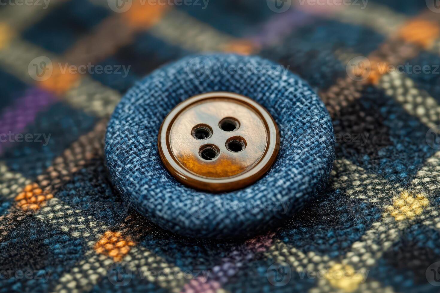 Close up of a blue button on fabric design photo