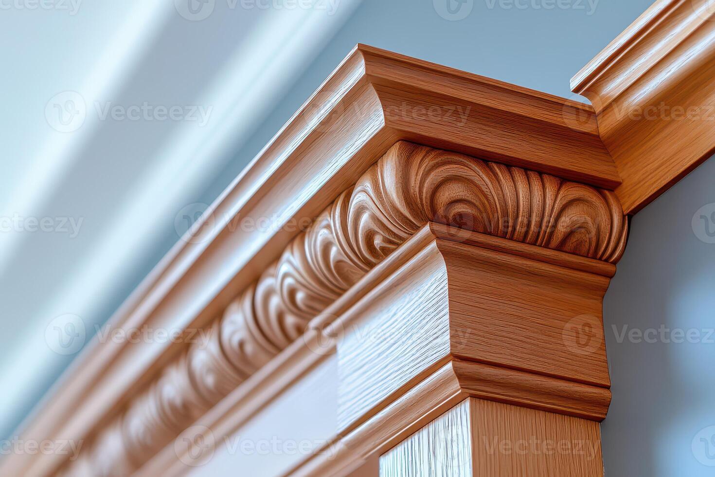 A close up of a wooden trim on a wall photo