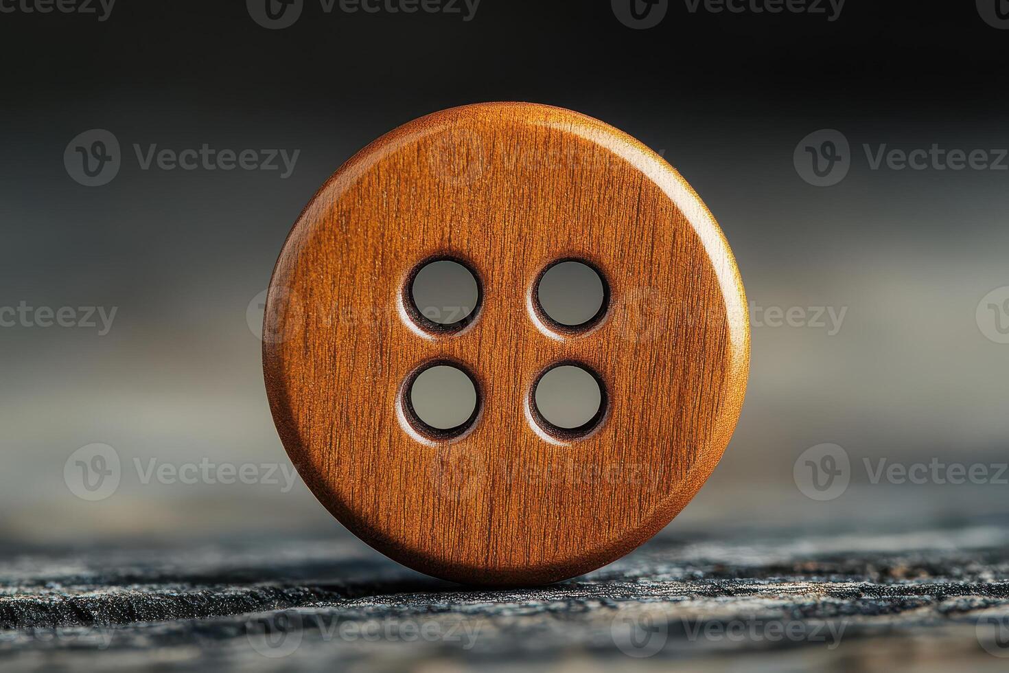 A wooden button with three holes on it photo