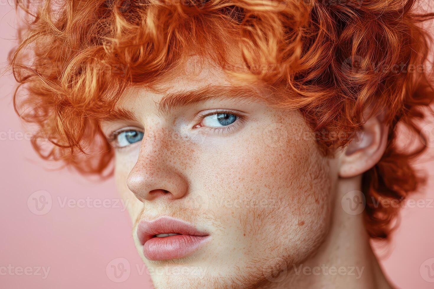 A man with red curly hair and blue eyes photo