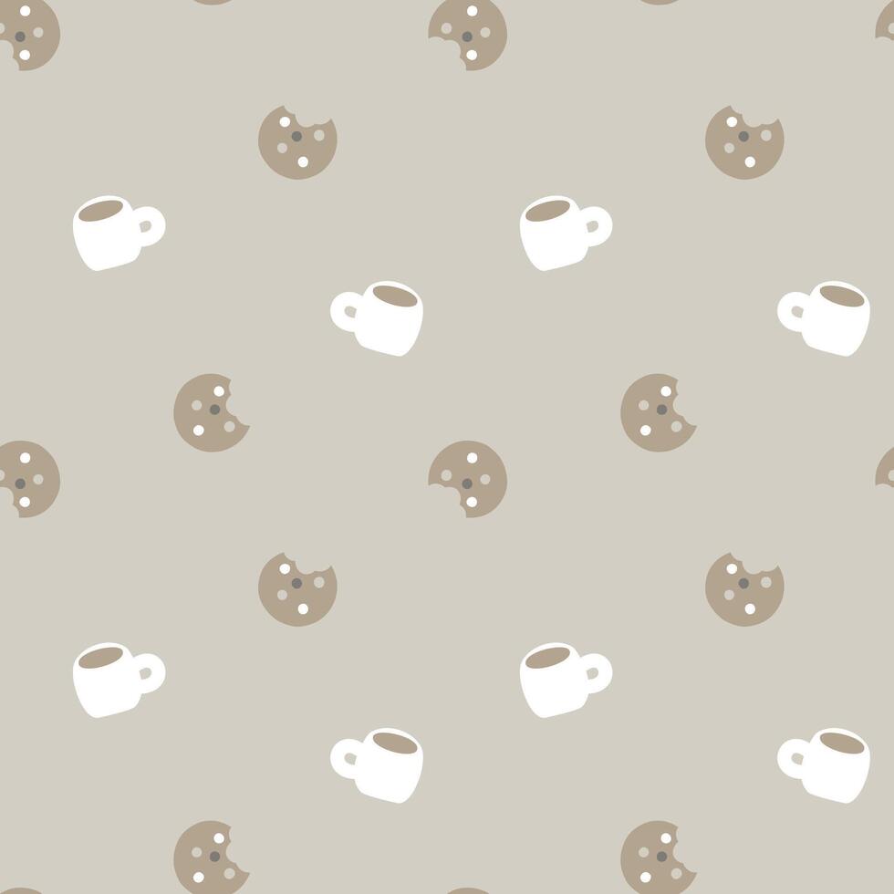 seamless minimal cookie and coffee repeat pattern in brown background vector