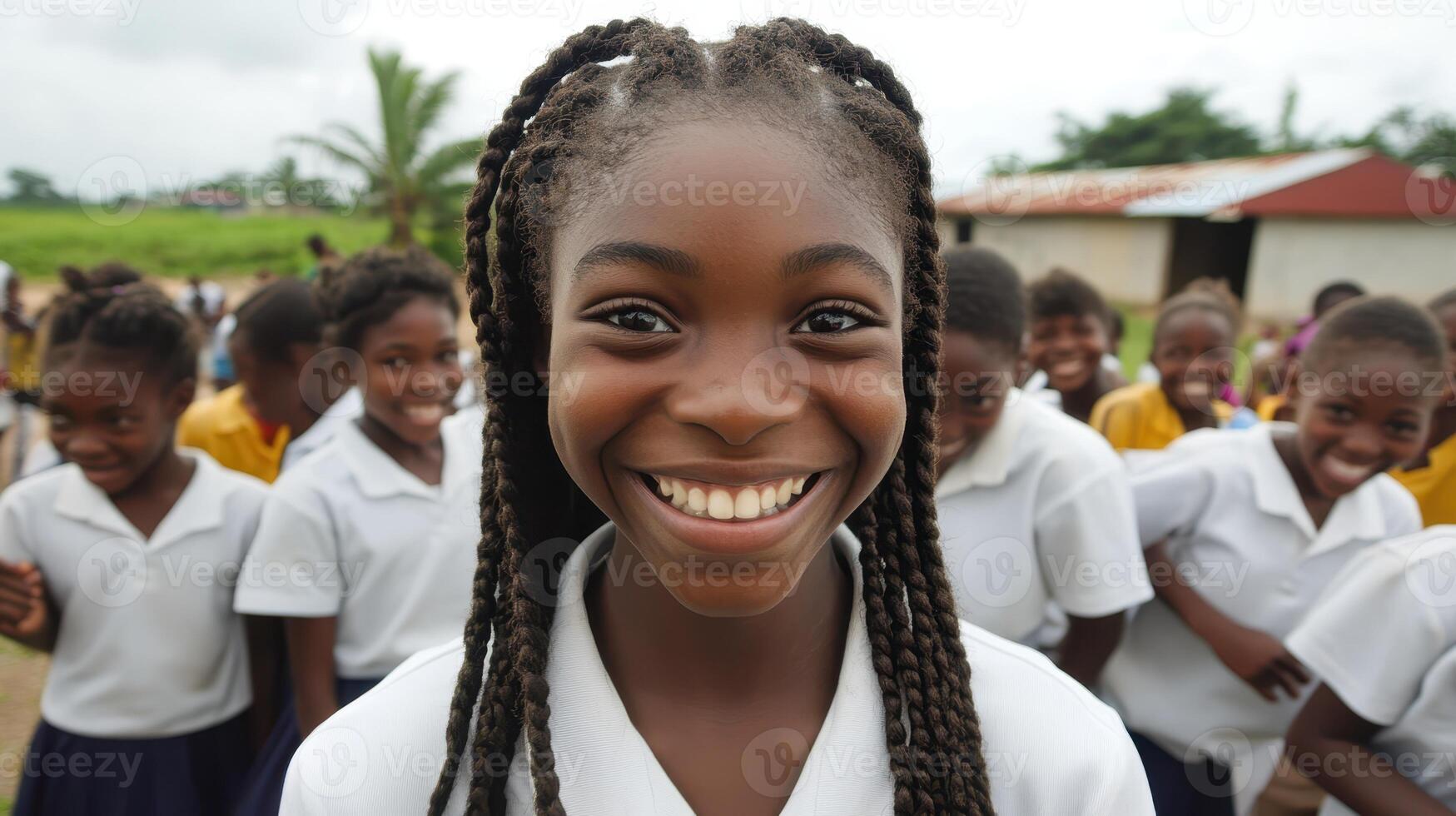 Smiling African Girl With Braids, Education and Community Engagement in Africa photo