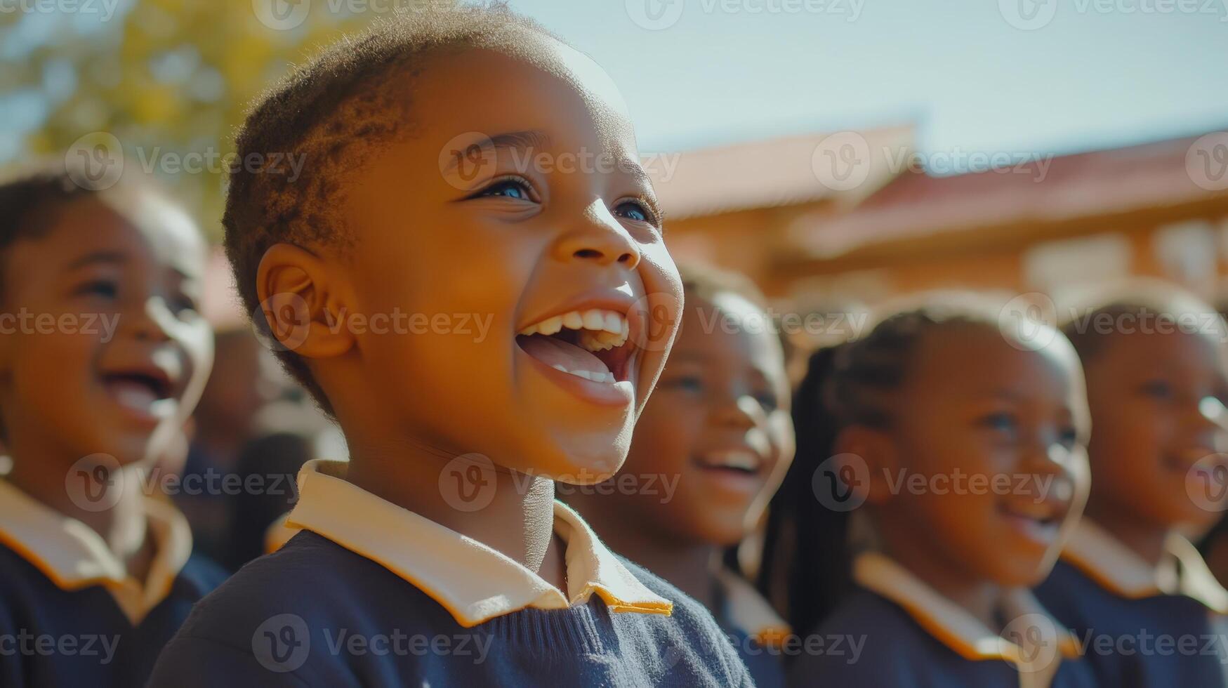 Radiant Smiles, Children Rejoice at School, Glee Echoes from Youthful Hearts, Joyful Chorus of Innocence and Laughter photo