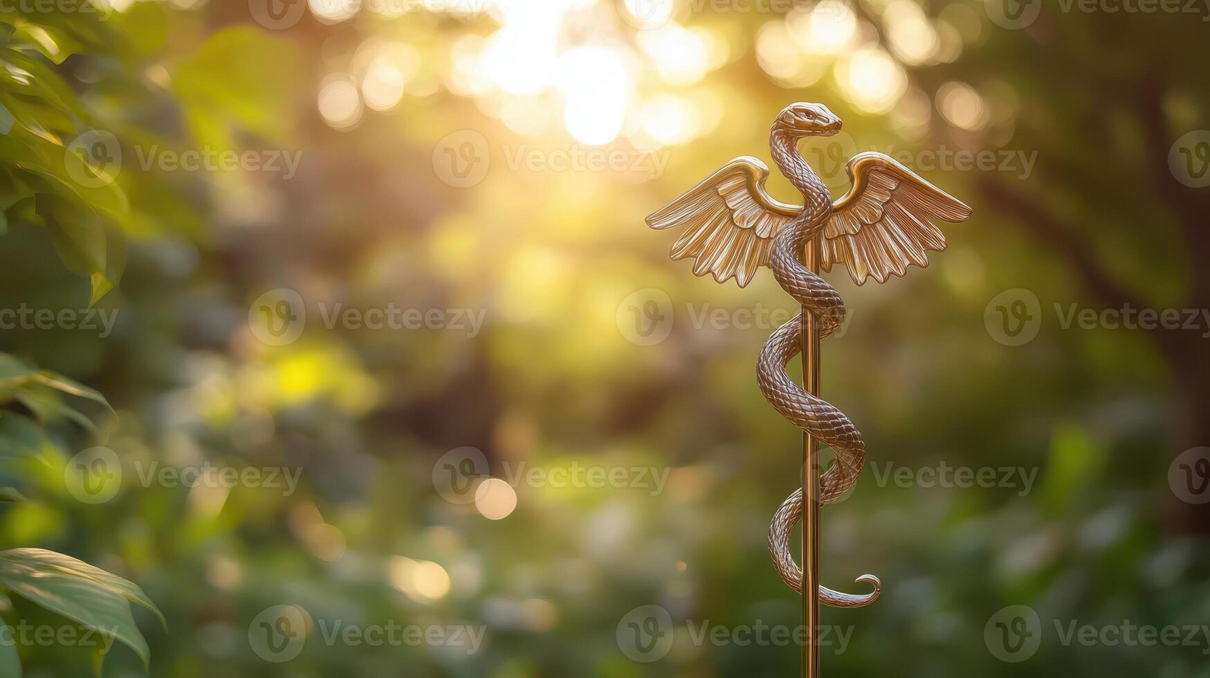 Golden Caduceus Symbol Ascending, Shining Light on Healthcare's Healing Power photo